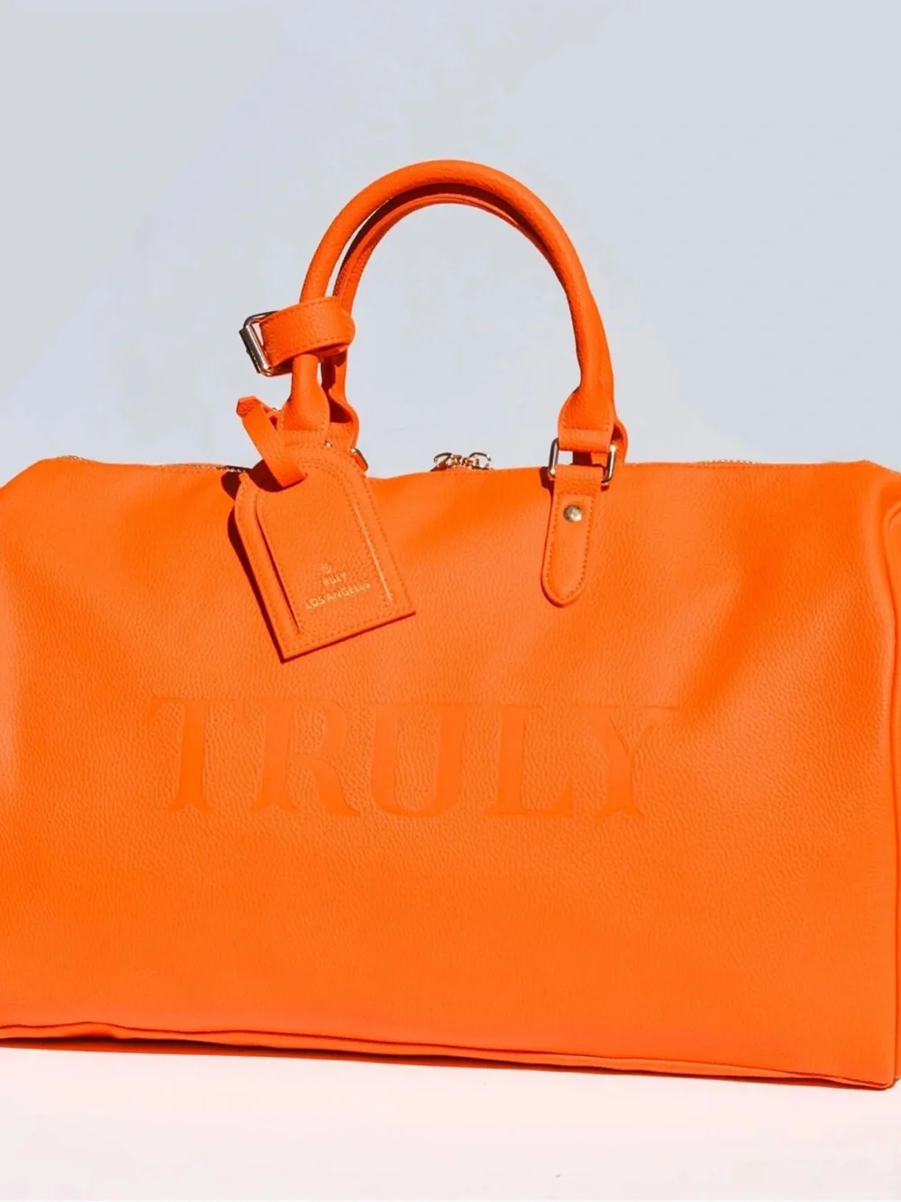 TRULY Orange Leather Duffle Bag Travel Luggage - NWT **